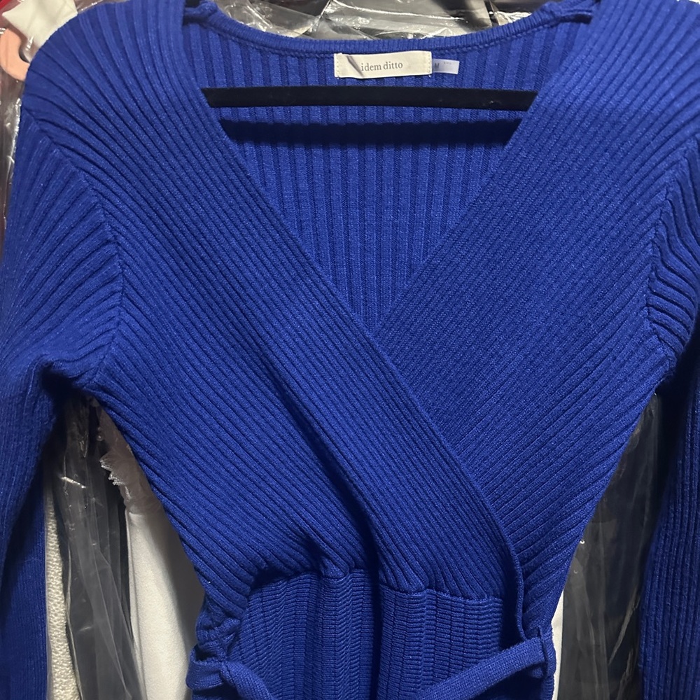 Blue sweater dress